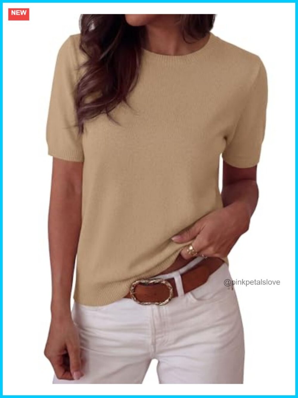 Womens Short Sleeve Knit Pullover Sweater Crew Neck Loose Fit